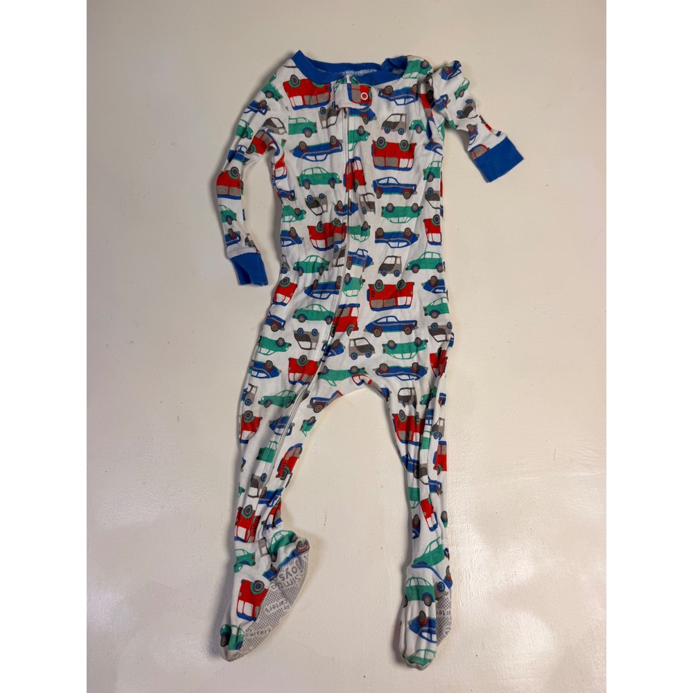 Simple Joys by Carters Footed Pajamas Kids 12M White Excellent Car Print Zip Up